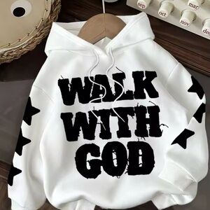 White Hoodie with Black Graphic Print